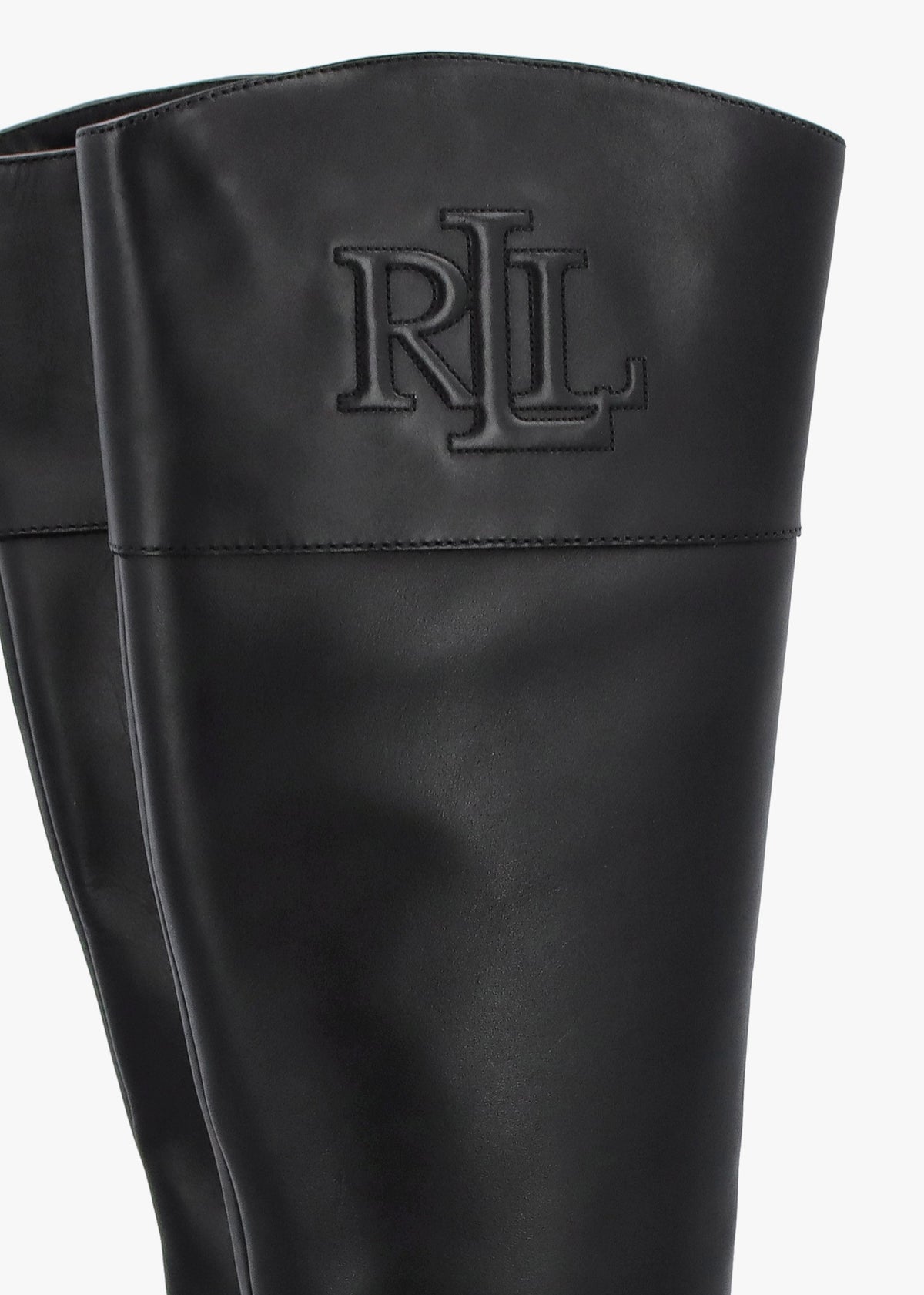 Page II Black Leather Block Heel Knee Boots