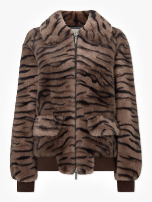 Ginger Brown Tiger Faux Fur Bomber Jackets