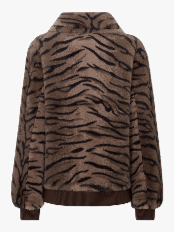 Ginger Brown Tiger Faux Fur Bomber Jackets