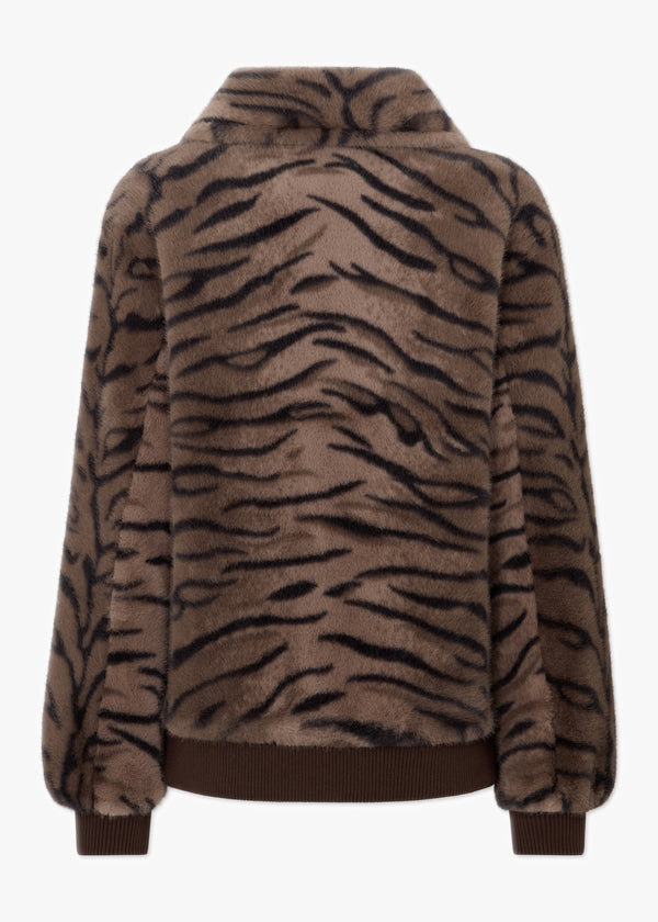 Ginger Brown Tiger Faux Fur Bomber Jackets