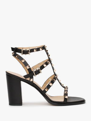 Pitter Black Leather Studded Block Heeled Sandals
