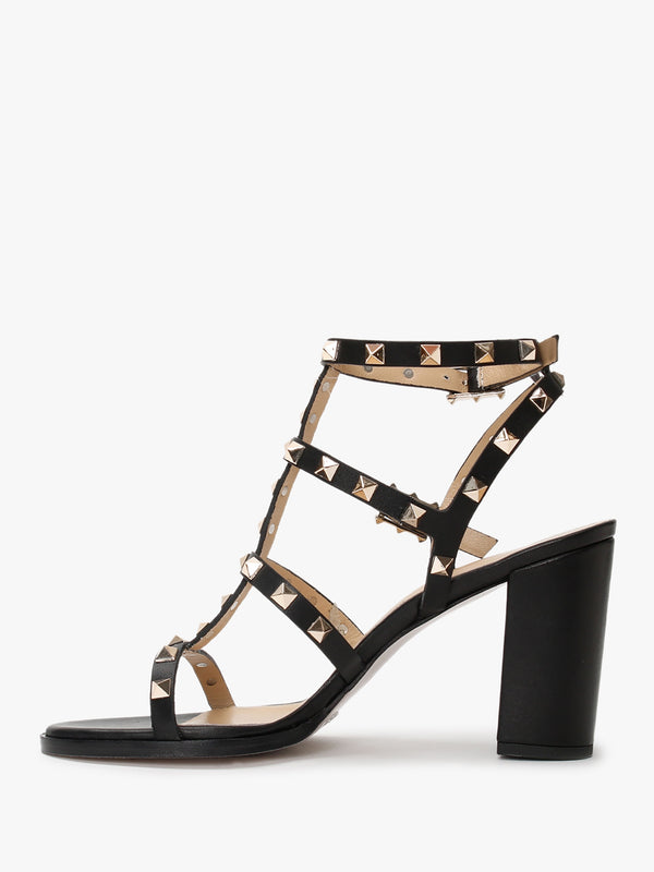 Pitter Black Leather Studded Block Heeled Sandals