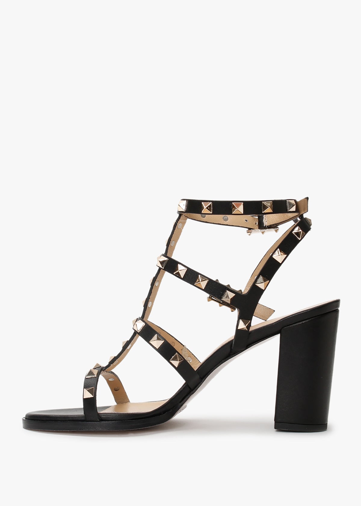 Pitter Black Leather Studded Block Heeled Sandals