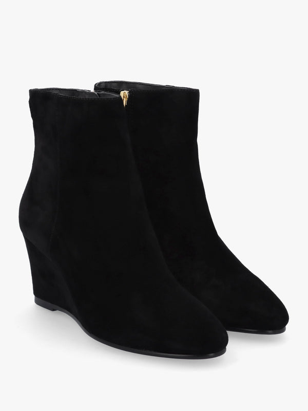 Sherry Black Suede Wedge Ankle Boots