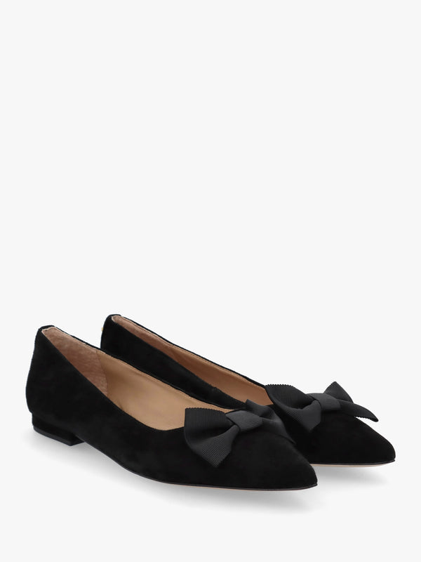 Londyn Bow Black Suede Ballerina Pumps