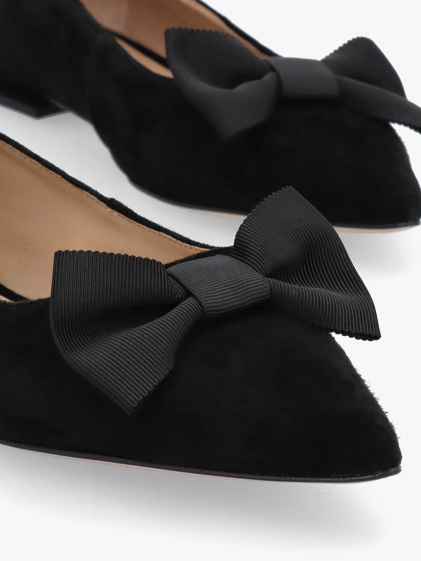 Londyn Bow Black Suede Ballerina Pumps