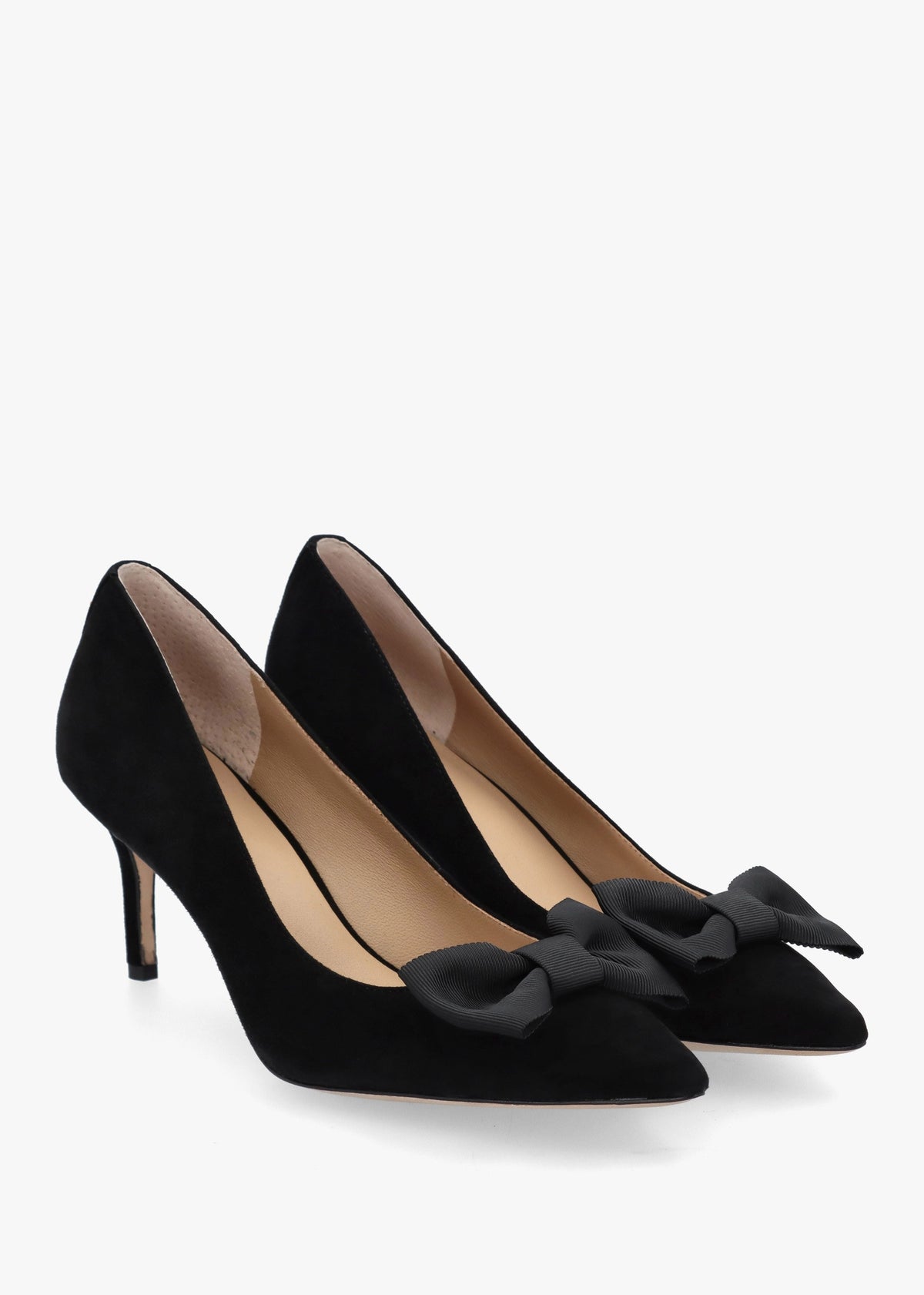 Lanette Bow Trim Black Suede Court Shoes