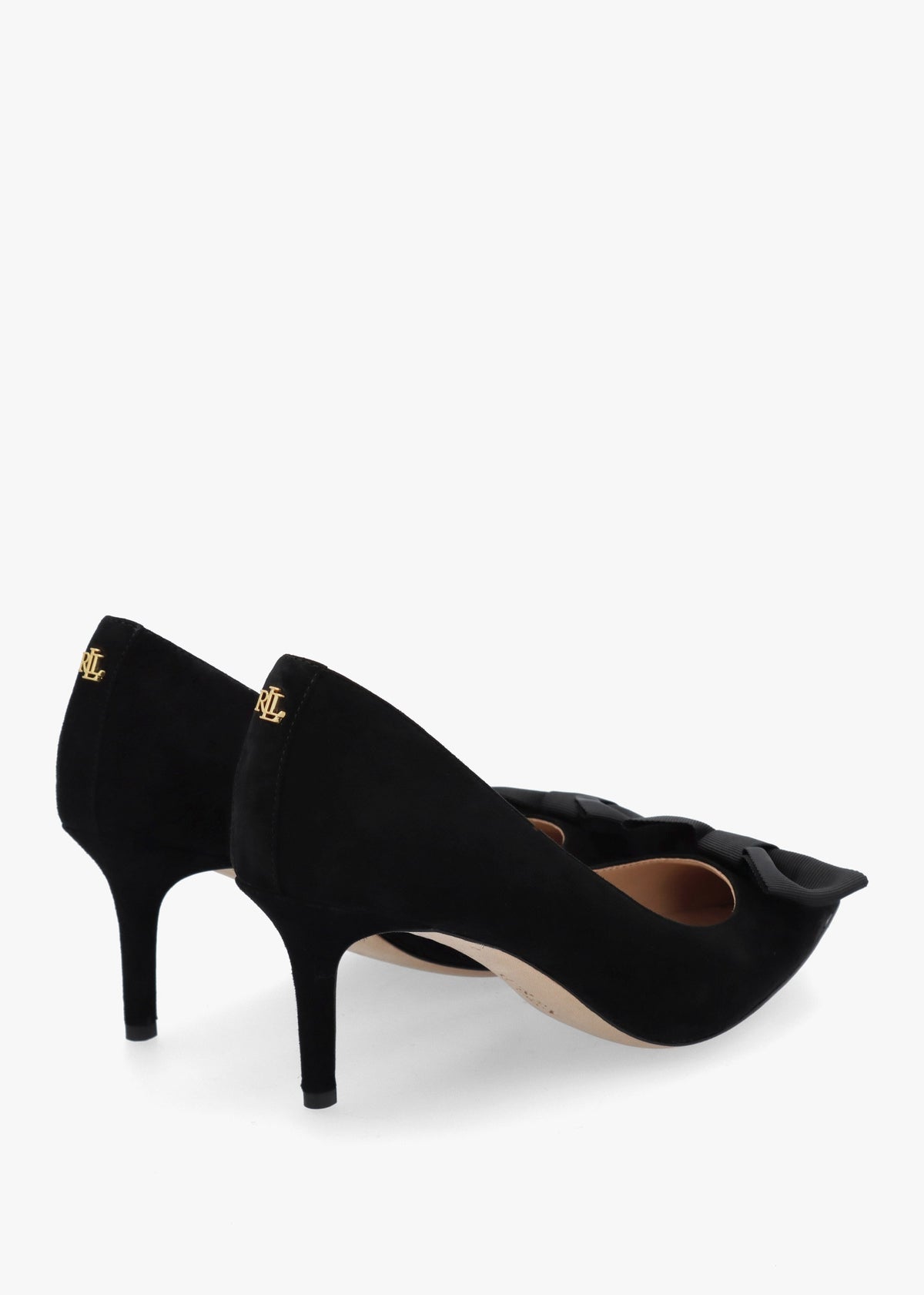 Lanette Bow Trim Black Suede Court Shoes
