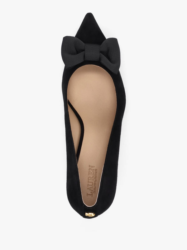 Lanette Bow Trim Black Suede Court Shoes