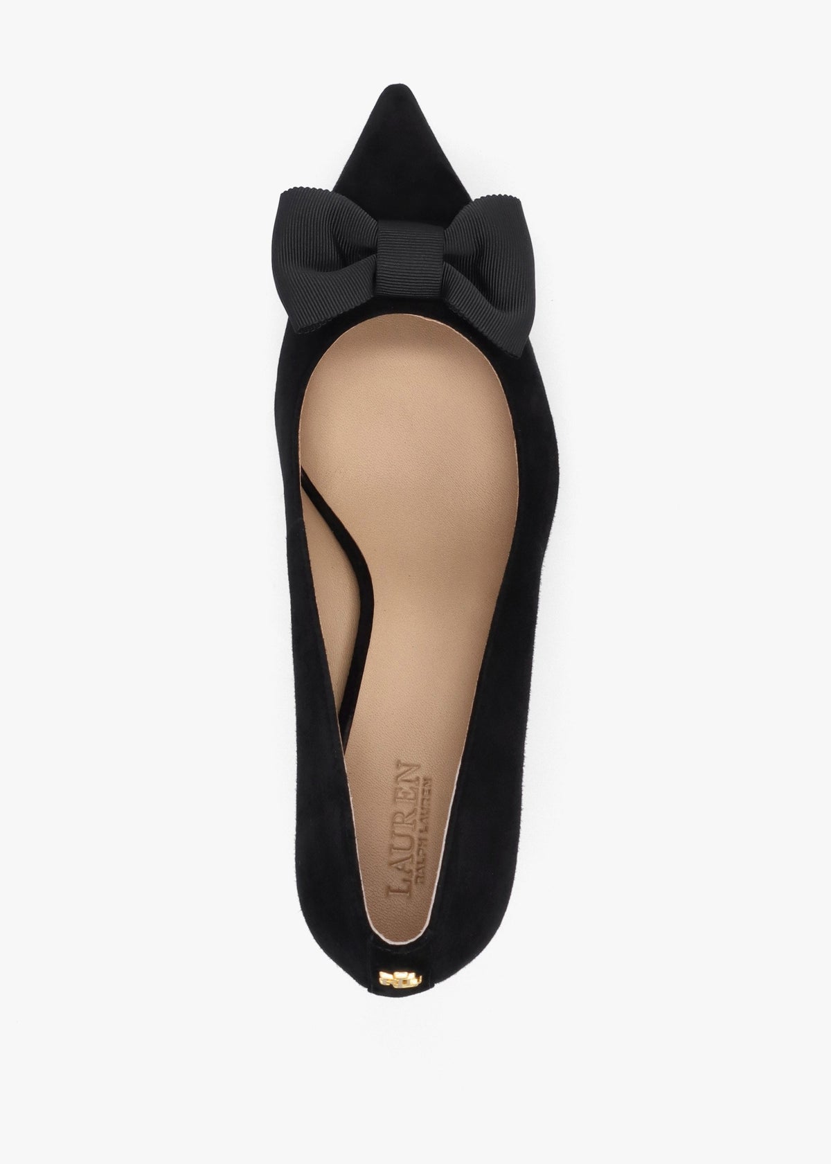 Lanette Bow Trim Black Suede Court Shoes