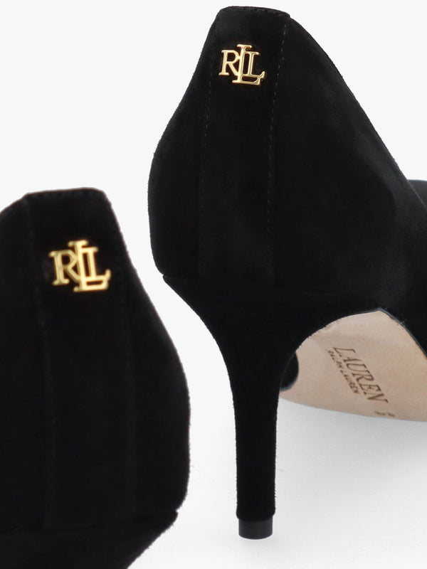 Lanette Bow Trim Black Suede Court Shoes
