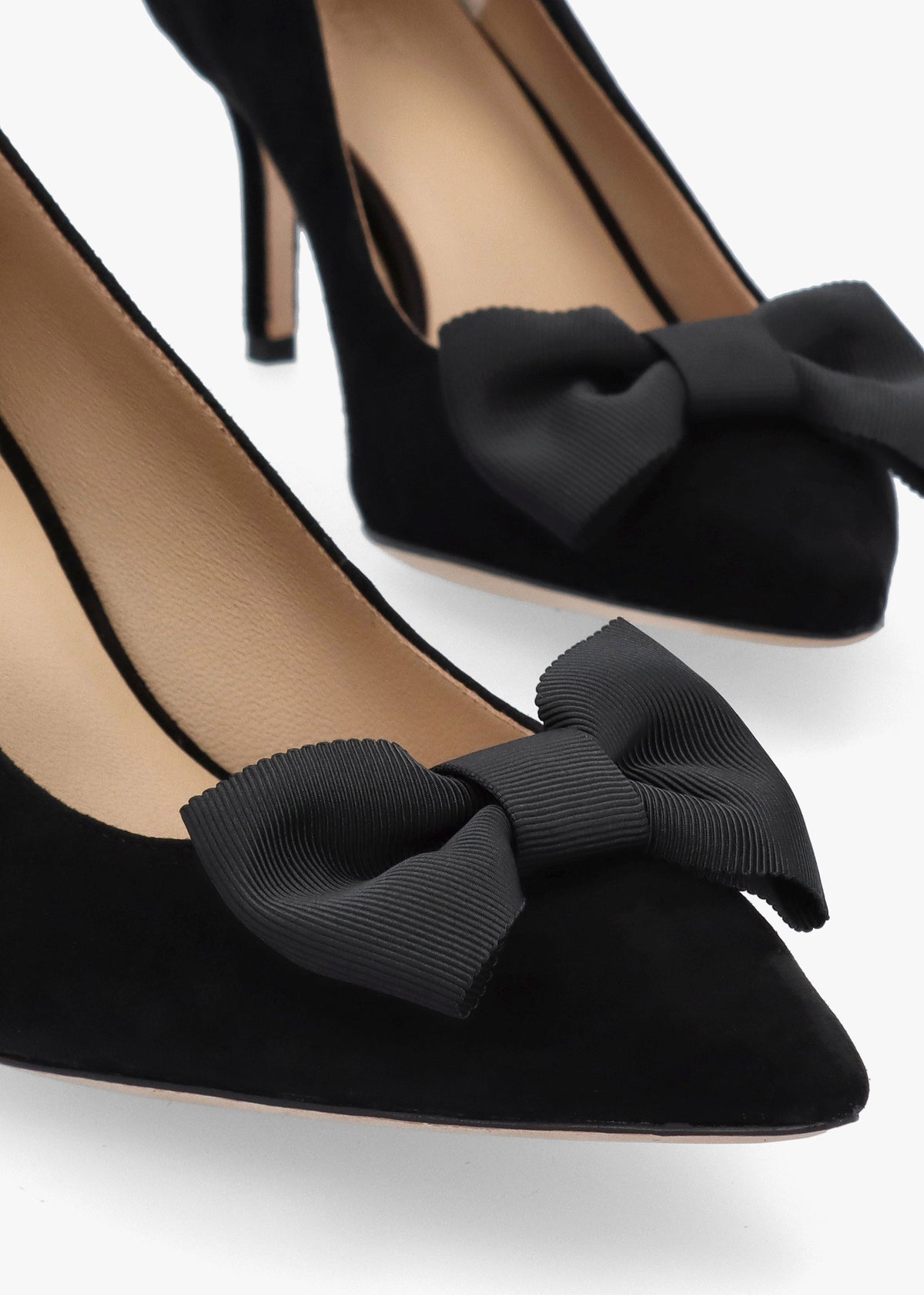 Lanette Bow Trim Black Suede Court Shoes