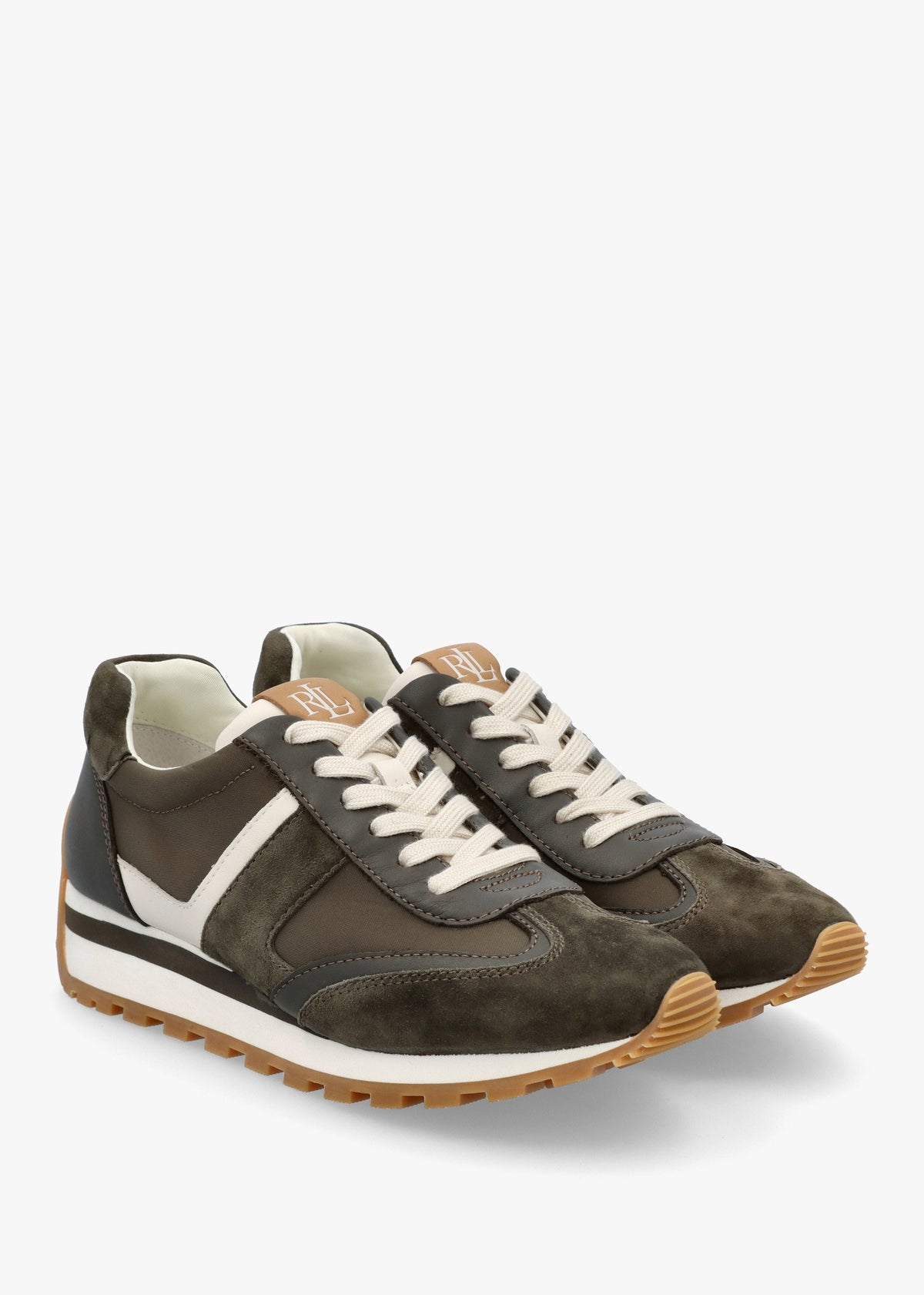 Dani Colour Block Dark Olive Suede Trainers