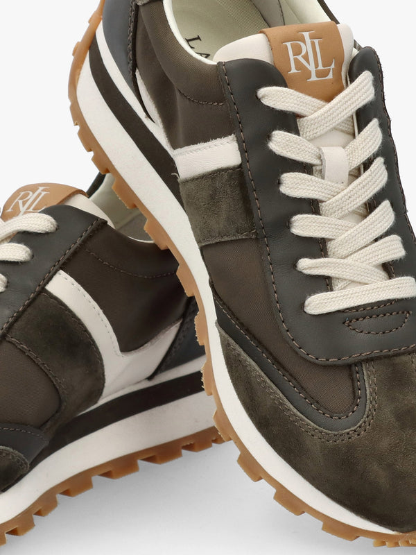 Dani Colour Block Dark Olive Suede Trainers