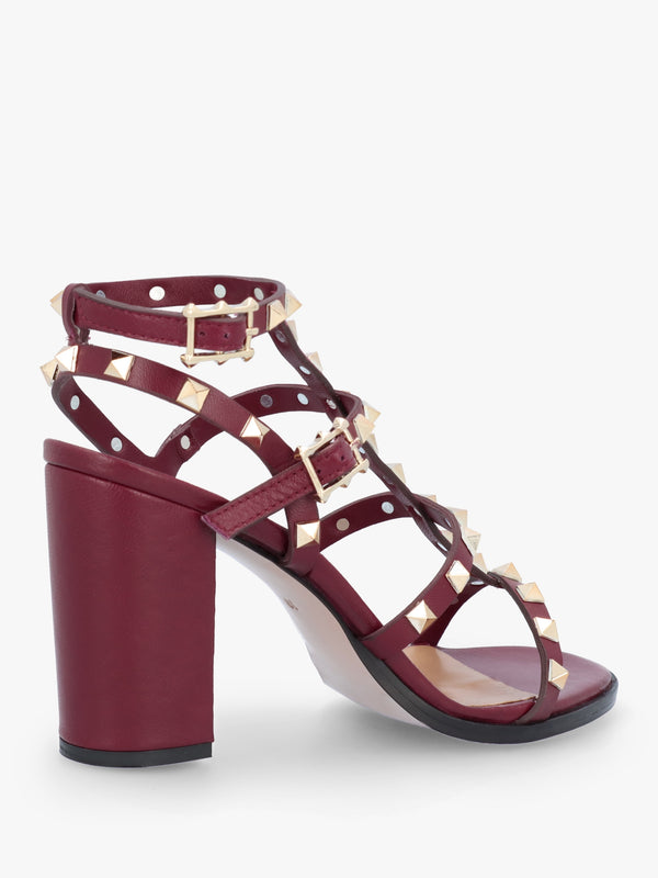 Pitter Burgundy Leather Studded Block Heeled Sandals