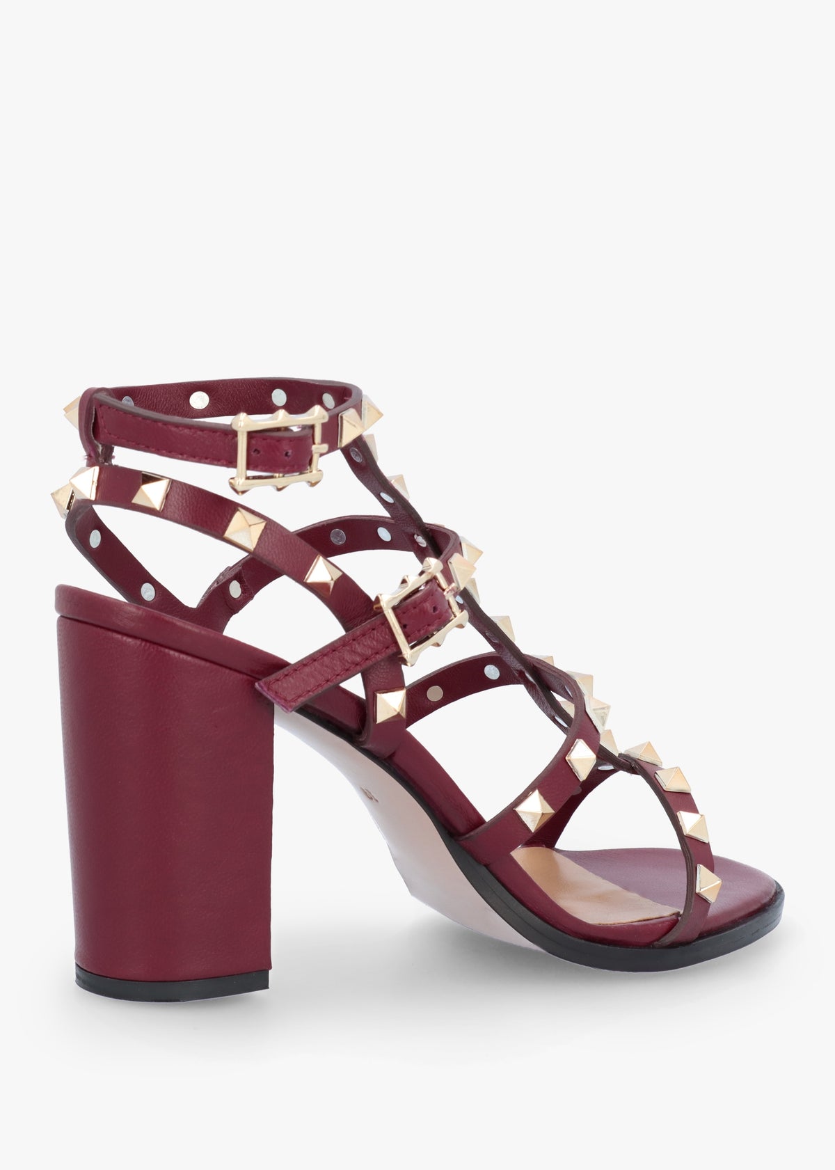 Pitter Burgundy Leather Studded Block Heeled Sandals