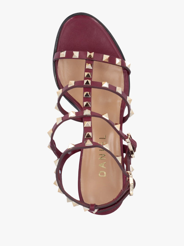 Pitter Burgundy Leather Studded Block Heeled Sandals