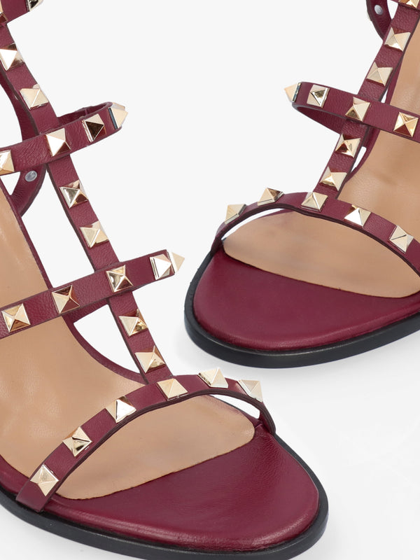 Pitter Burgundy Leather Studded Block Heeled Sandals