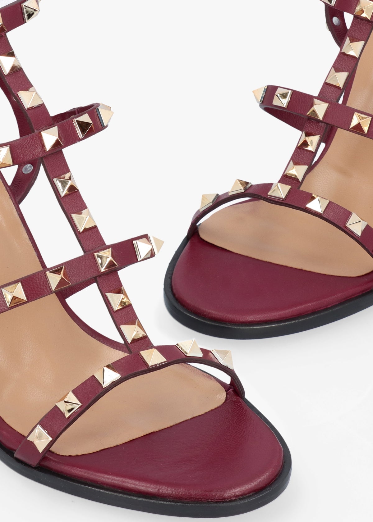 Pitter Burgundy Leather Studded Block Heeled Sandals