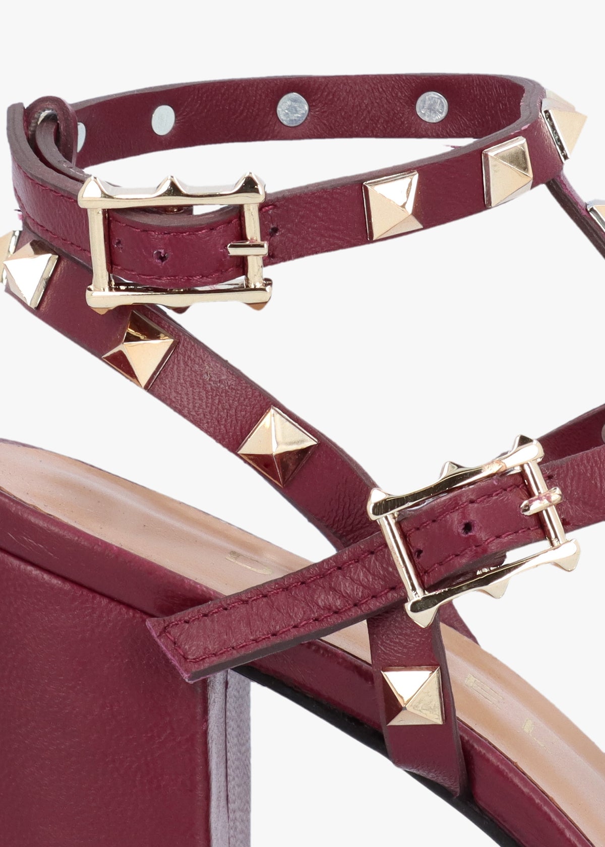Pitter Burgundy Leather Studded Block Heeled Sandals