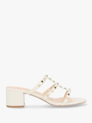 Studder Off White Leather Embellished Block Heeled Mules