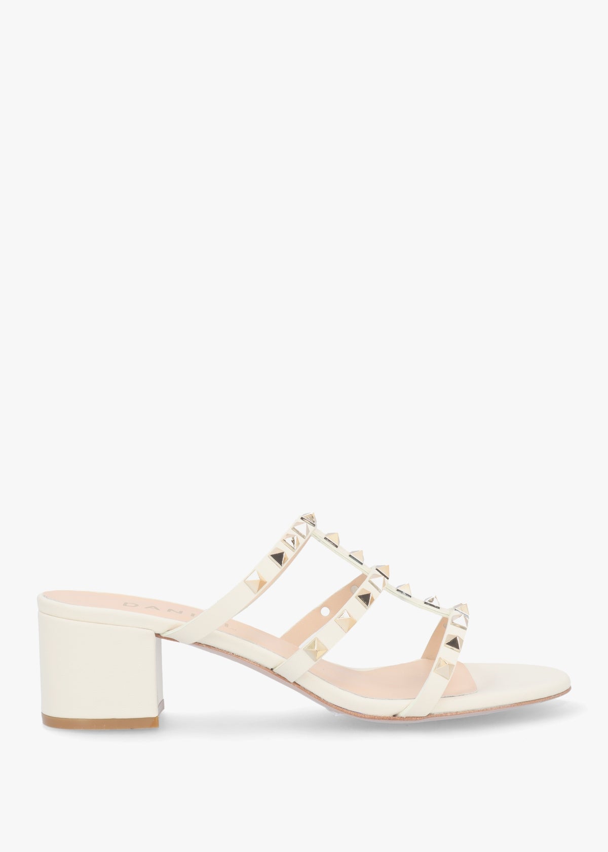 Studder Off White Leather Embellished Block Heeled Mules