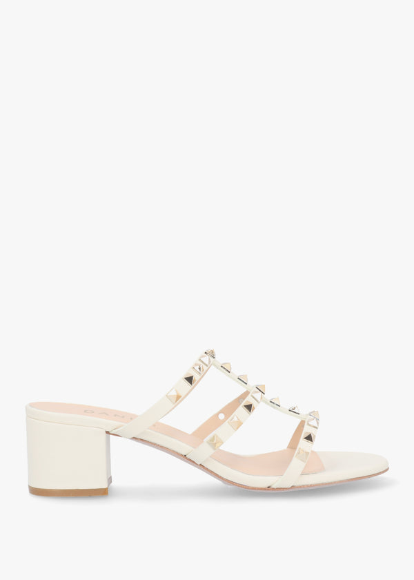 Studder Off White Leather Embellished Block Heeled Mules