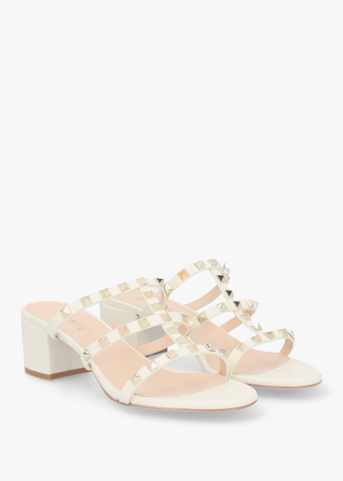 Studder Off White Leather Embellished Block Heeled Mules