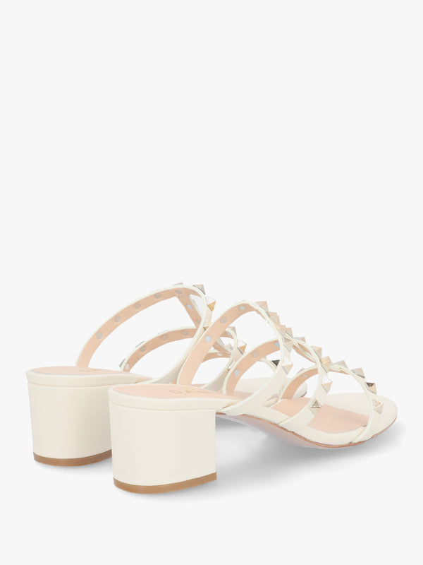 Studder Off White Leather Embellished Block Heeled Mules