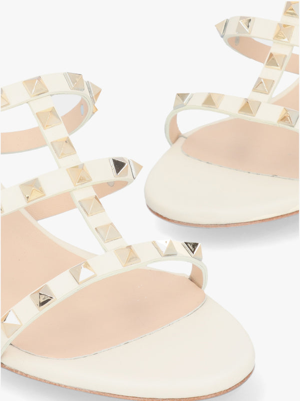 Studder Off White Leather Embellished Block Heeled Mules