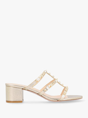 Studder Gold Leather Embellished Block Heeled Mules