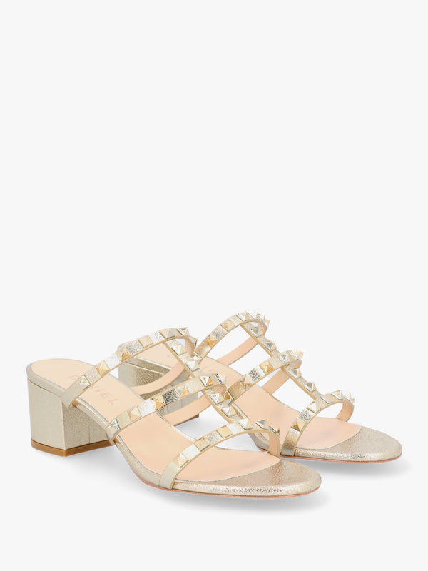 Studder Gold Leather Embellished Block Heeled Mules