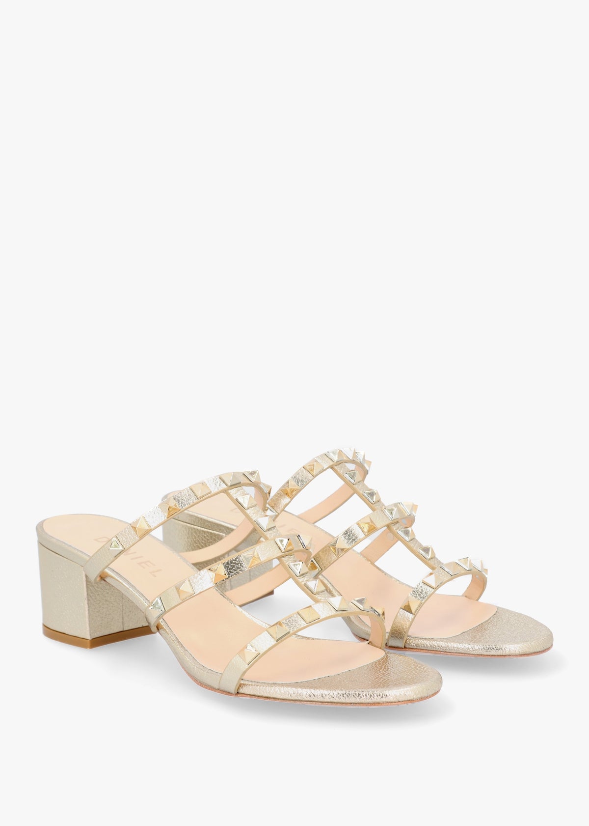 Studder Gold Leather Embellished Block Heeled Mules