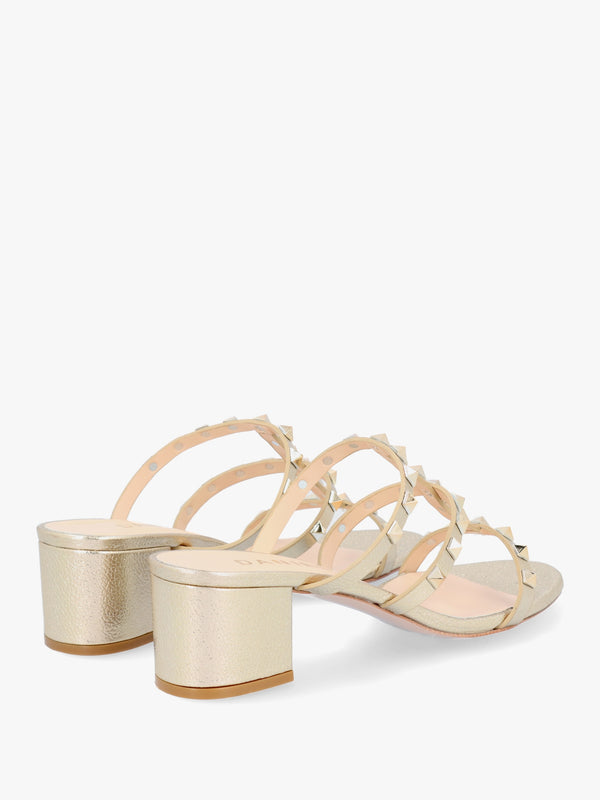 Studder Gold Leather Embellished Block Heeled Mules