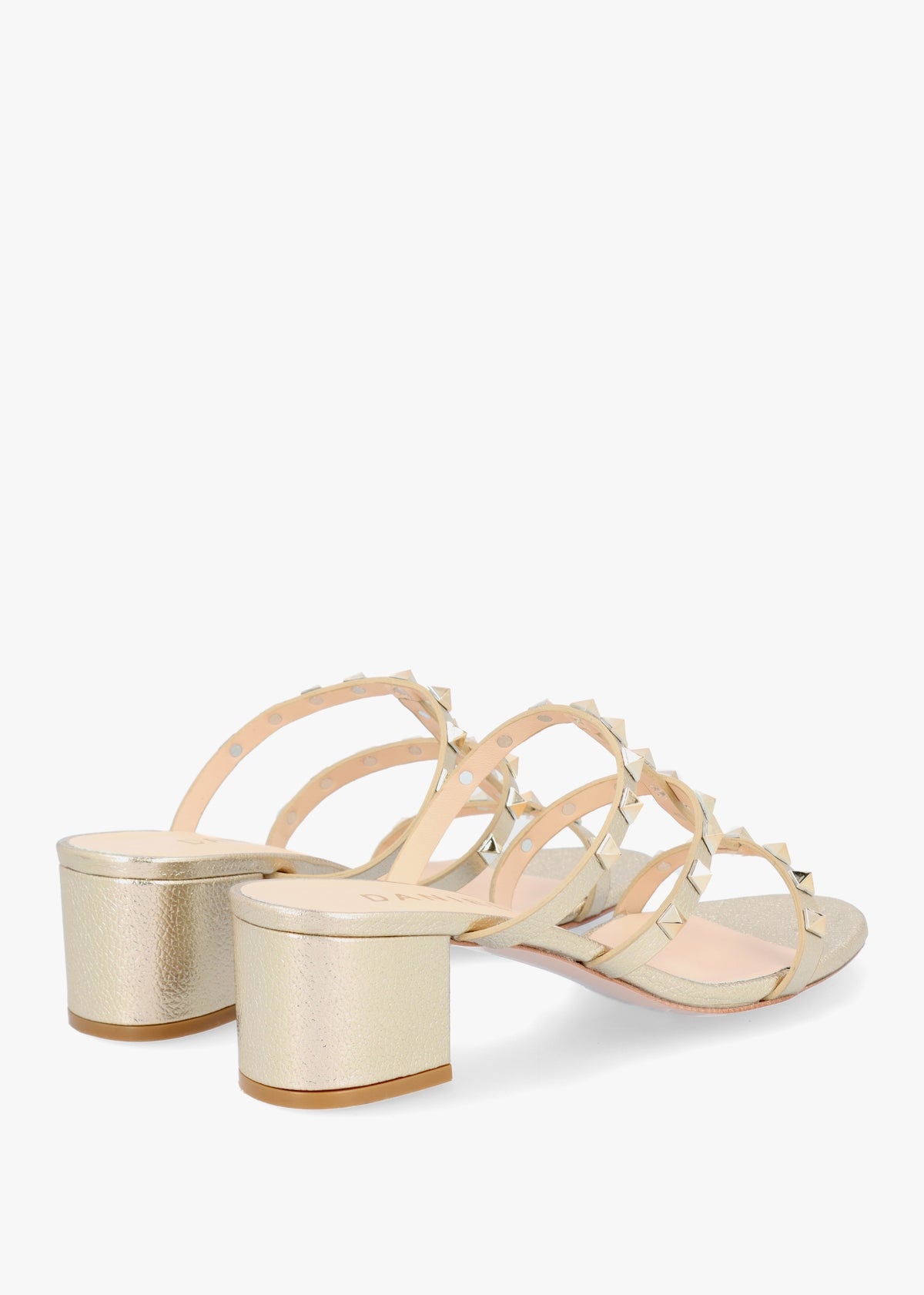 Studder Gold Leather Embellished Block Heeled Mules