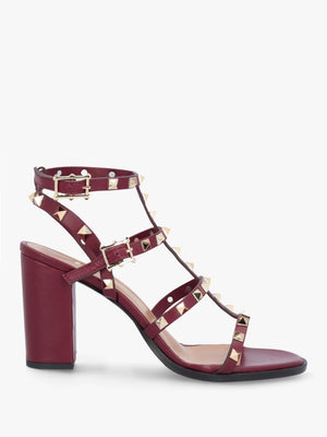 Pitter Burgundy Leather Studded Block Heeled Sandals