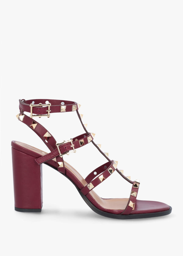 Pitter Burgundy Leather Studded Block Heeled Sandals