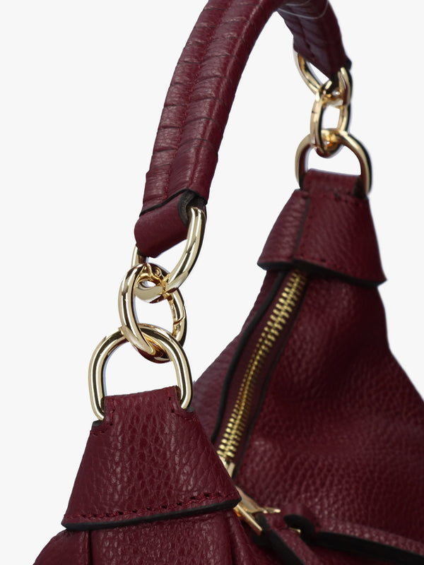 Licia Burgundy Leather Slouchy Shoulder Bag