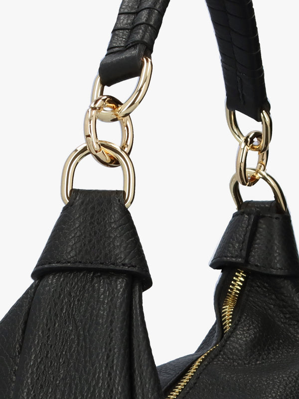 Licia Black Leather Slouchy Shoulder Bag