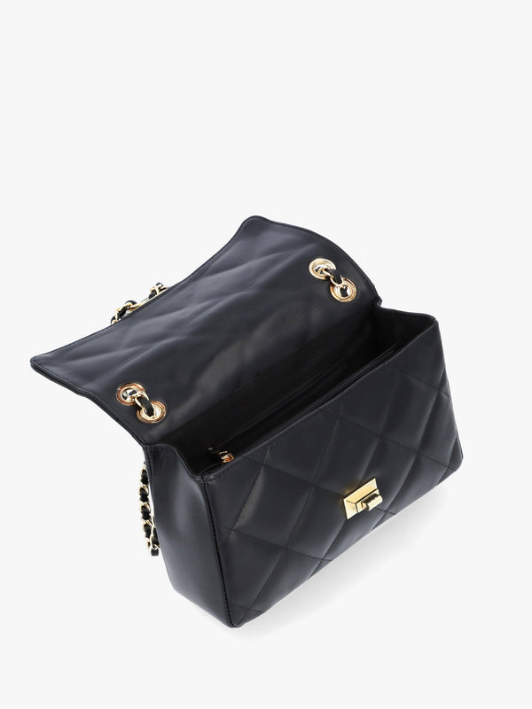 Loxie Quilted Black Leather Shoulder Bag