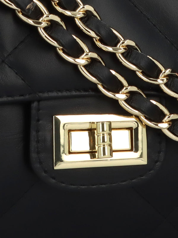 Loxie Quilted Black Leather Shoulder Bag
