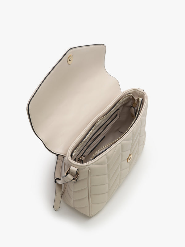 Petal Quilted Chevron Ecru Cross-Body Bag