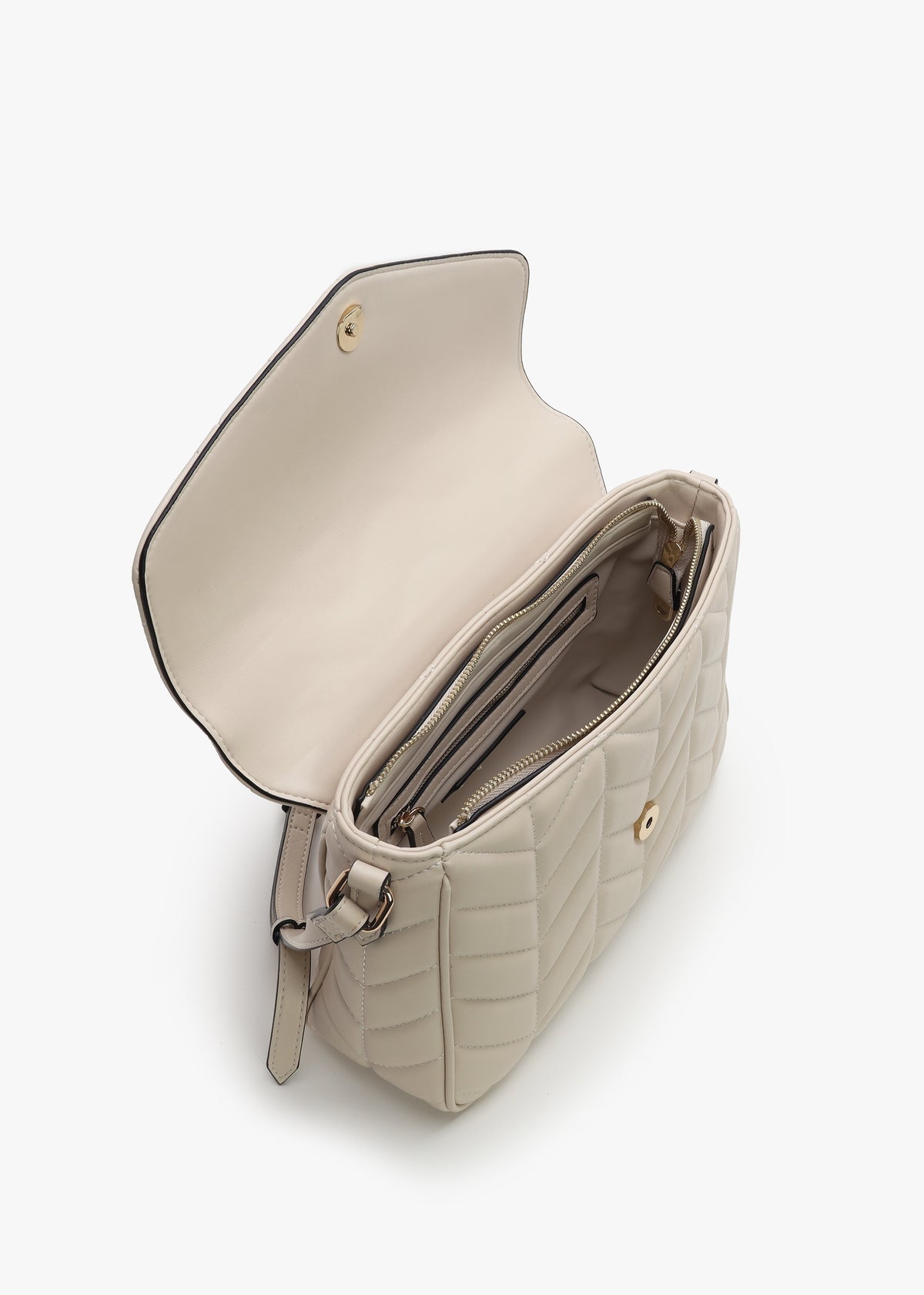 Petal Quilted Chevron Ecru Cross-Body Bag