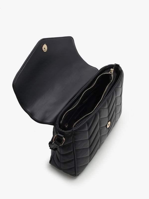 Petal Chevron Nero Cross-Body Bag