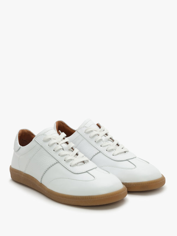 Stripe White Leather Low Profile Trainers