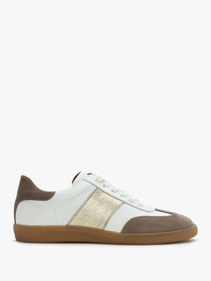 Stripe Taupe Leather & Suede Low Profile Trainers