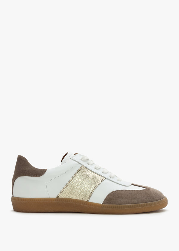 Stripe Taupe Leather & Suede Low Profile Trainers