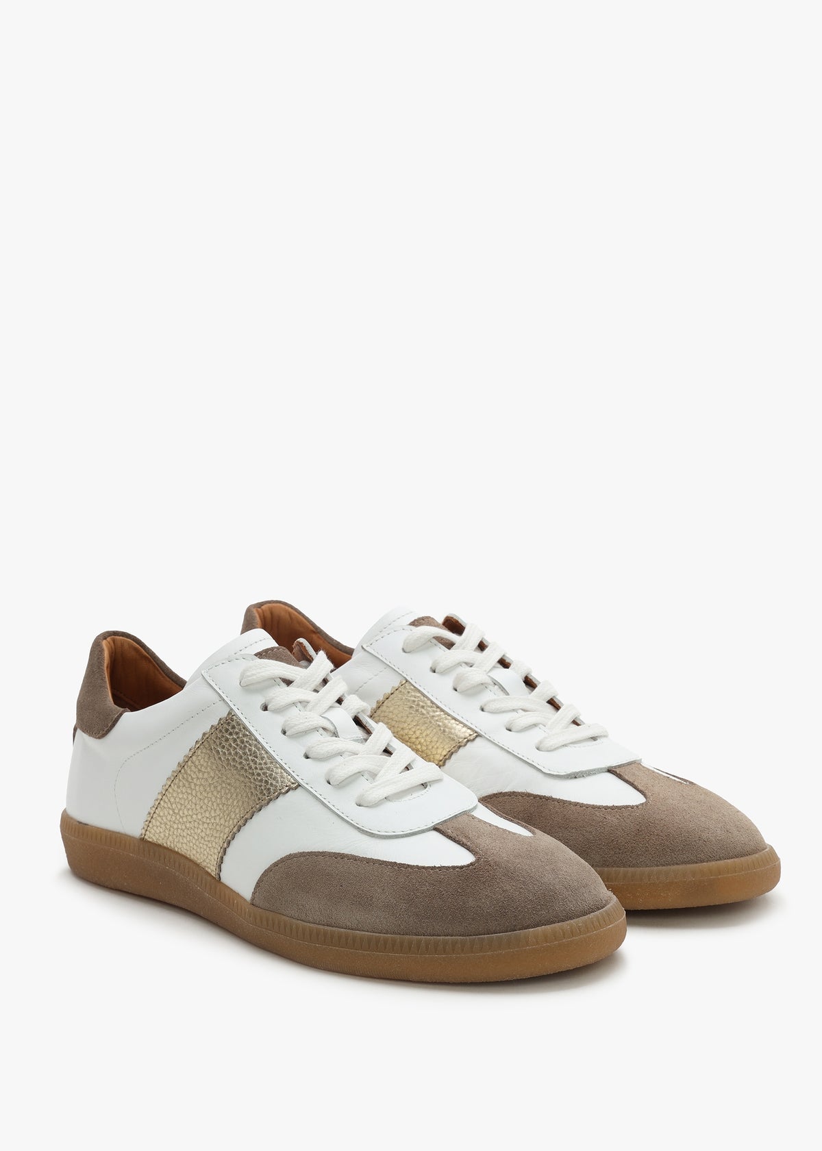 Stripe Taupe Leather & Suede Low Profile Trainers
