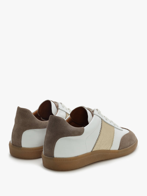 Stripe Taupe Leather & Suede Low Profile Trainers