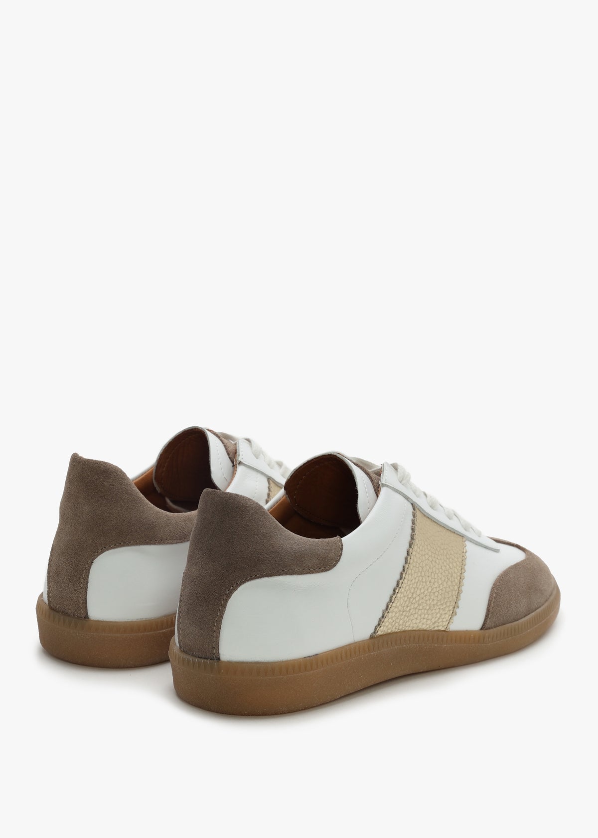 Stripe Taupe Leather & Suede Low Profile Trainers